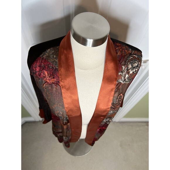 Chicos Travelers Velvet Burnout Kimono Silk Blend Slinky Cardigan Boho Size 2 L - Picture 3 of 10